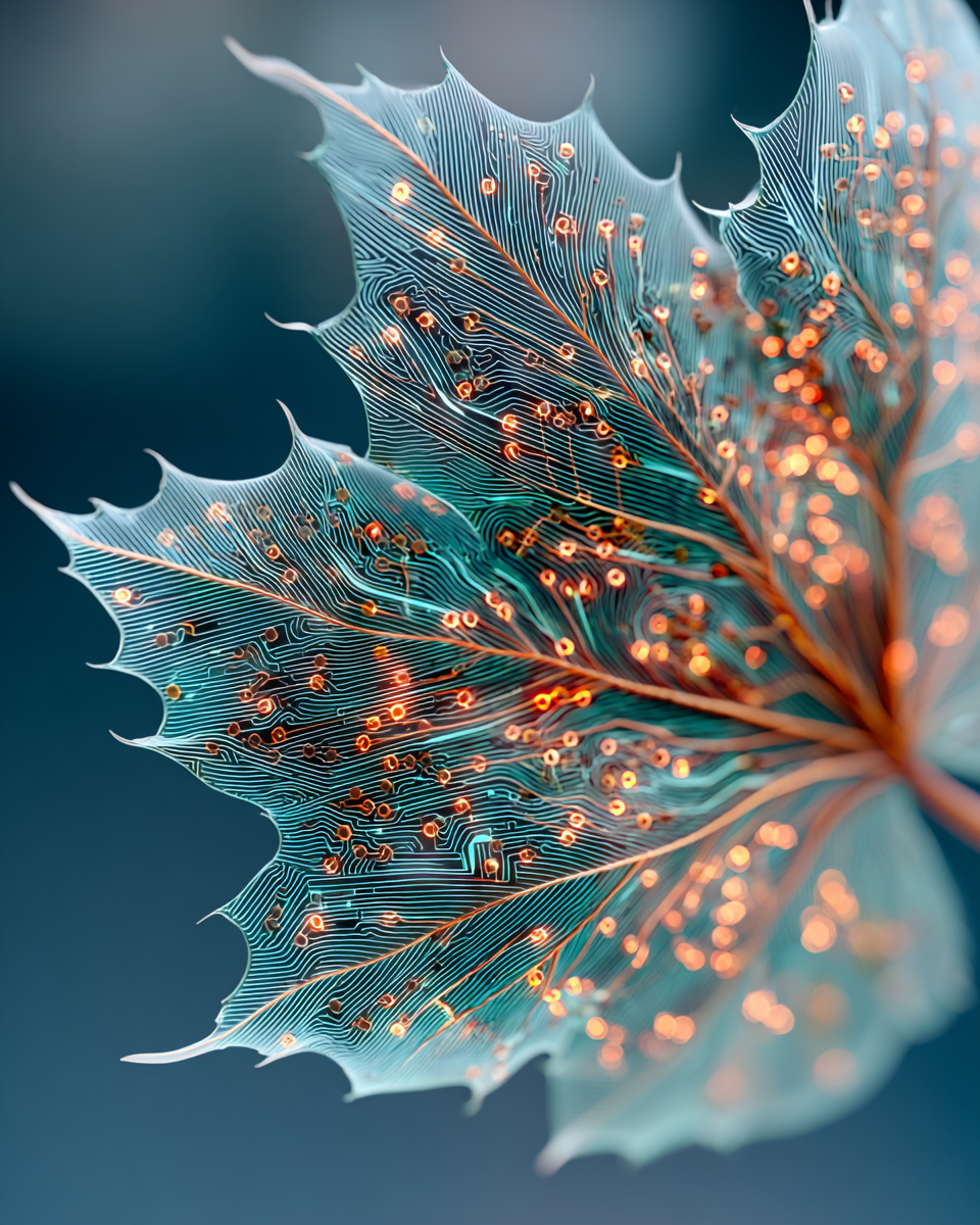 Macro tech-leaf texture representing sustainable innovation